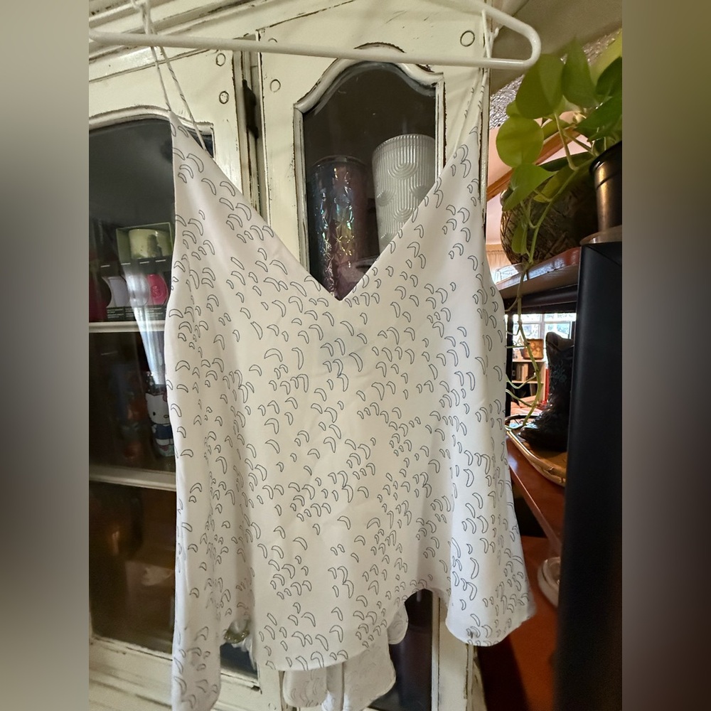 C/MEO Collective White Top with Blue Pattern